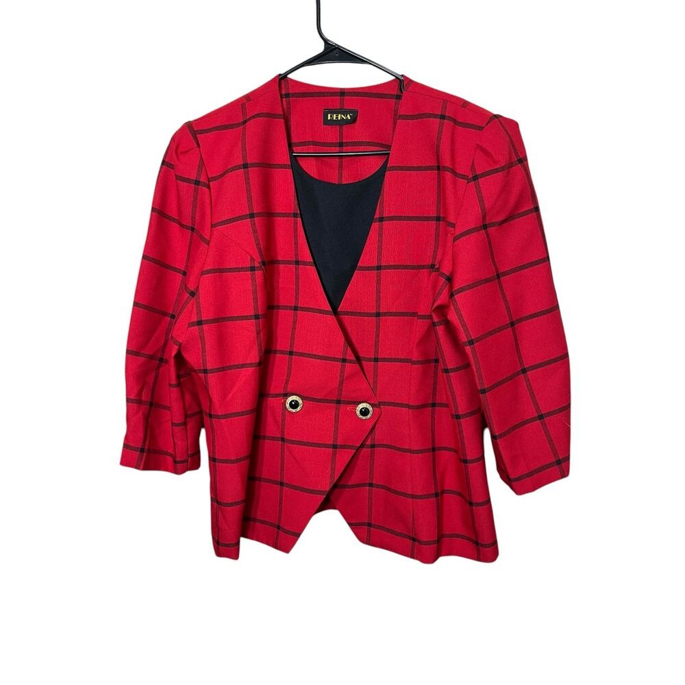 Vintage Reina Red Black Window‎ Pane Plaid Blazer Size L/XL